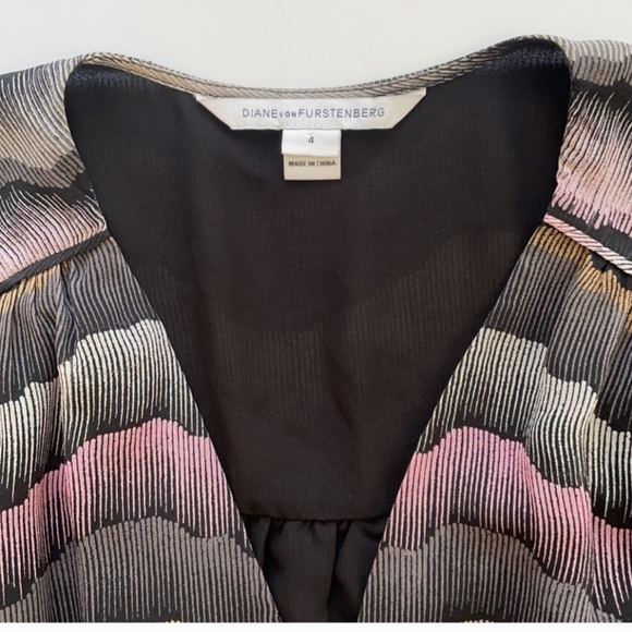 Multi- colored silk overlay printed v-neck dress - Picture 8 of 11